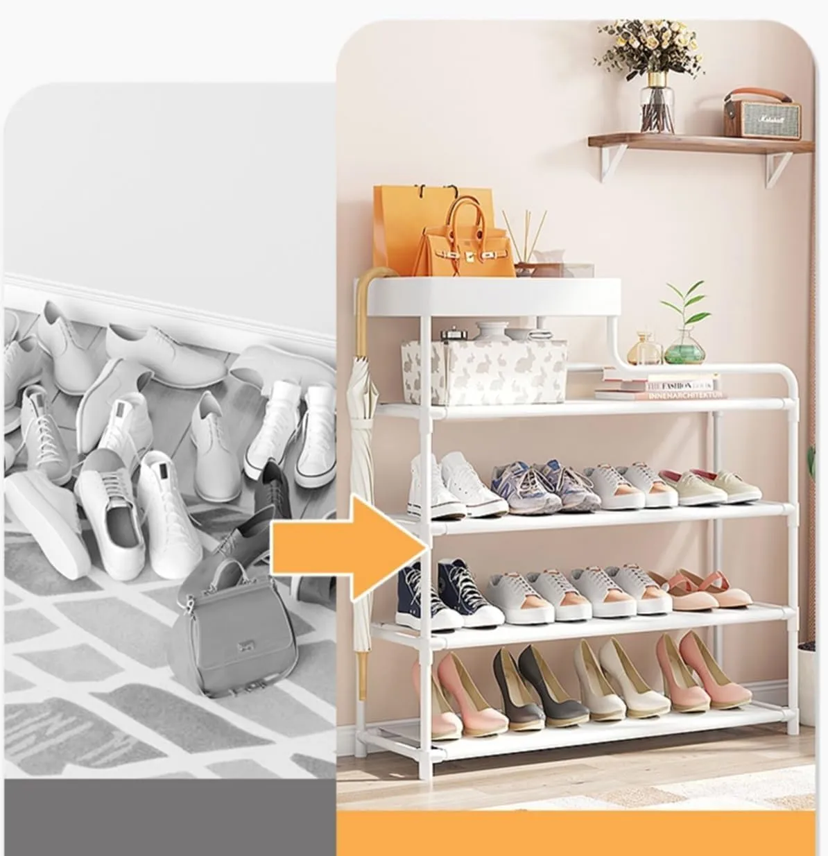 Zemic Cloth Fiber Shoe Cabinet Free Standing Shoe Rack, Shoe Cabinet For Entryway, With Multi-layer Large-capacity Storage Rack, Used In Bedrooms, Living Rooms, And Balconies Unbreakable. (White)