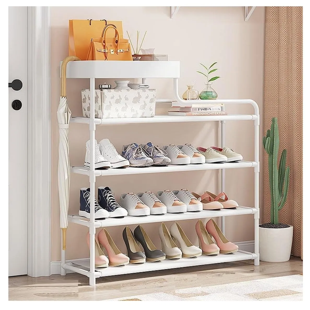 Zemic Cloth Fiber Shoe Cabinet Free Standing Shoe Rack, Shoe Cabinet For Entryway, With Multi-layer Large-capacity Storage Rack, Used In Bedrooms, Living Rooms, And Balconies Unbreakable. (White)