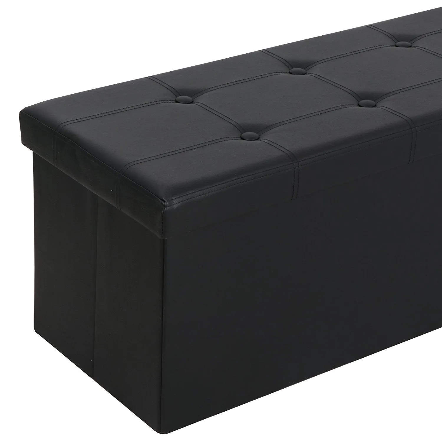 ZENY 43in Long Faux Leather Large Folding Ottoman Storage Bench Foot Rest Stool Seat (Black)