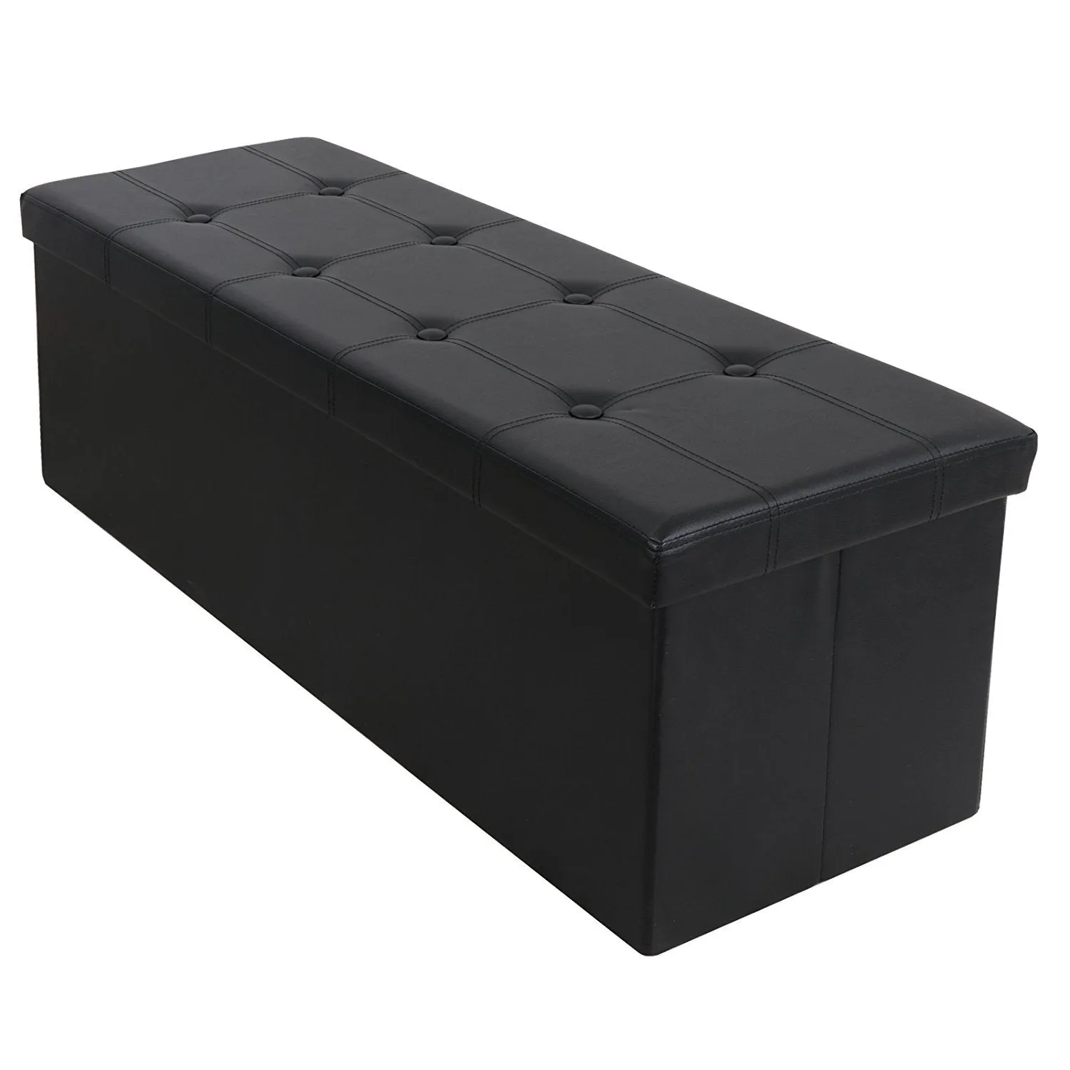 ZENY 43in Long Faux Leather Large Folding Ottoman Storage Bench Foot Rest Stool Seat (Black)