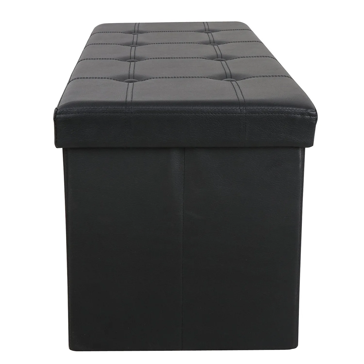 ZENY 43in Long Faux Leather Large Folding Ottoman Storage Bench Foot Rest Stool Seat (Black)