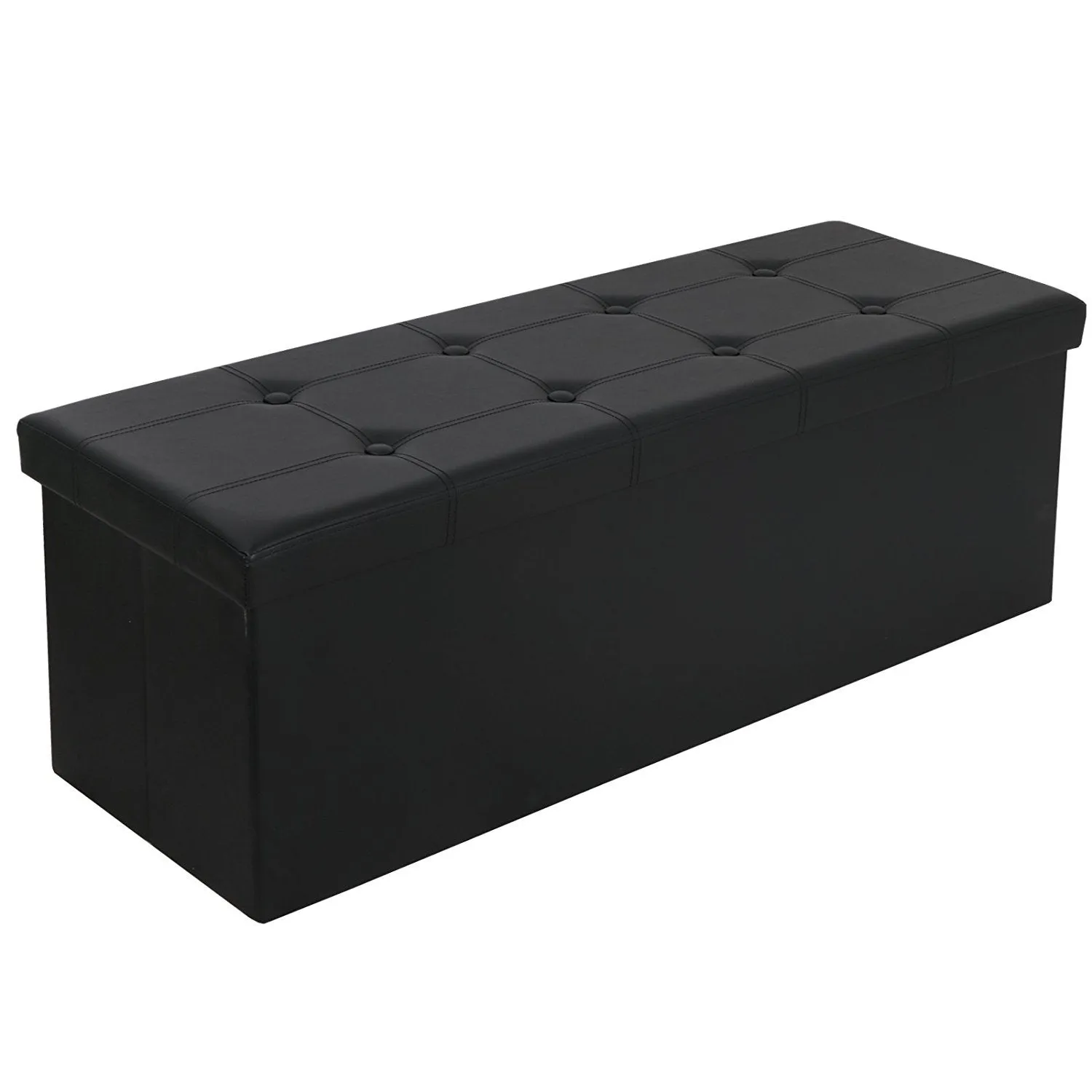 ZENY 43in Long Faux Leather Large Folding Ottoman Storage Bench Foot Rest Stool Seat (Black)