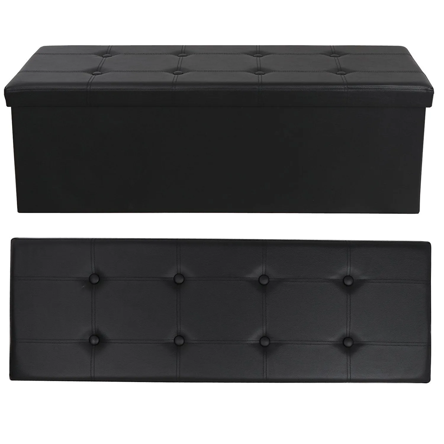 ZENY 43in Long Faux Leather Large Folding Ottoman Storage Bench Foot Rest Stool Seat (Black)