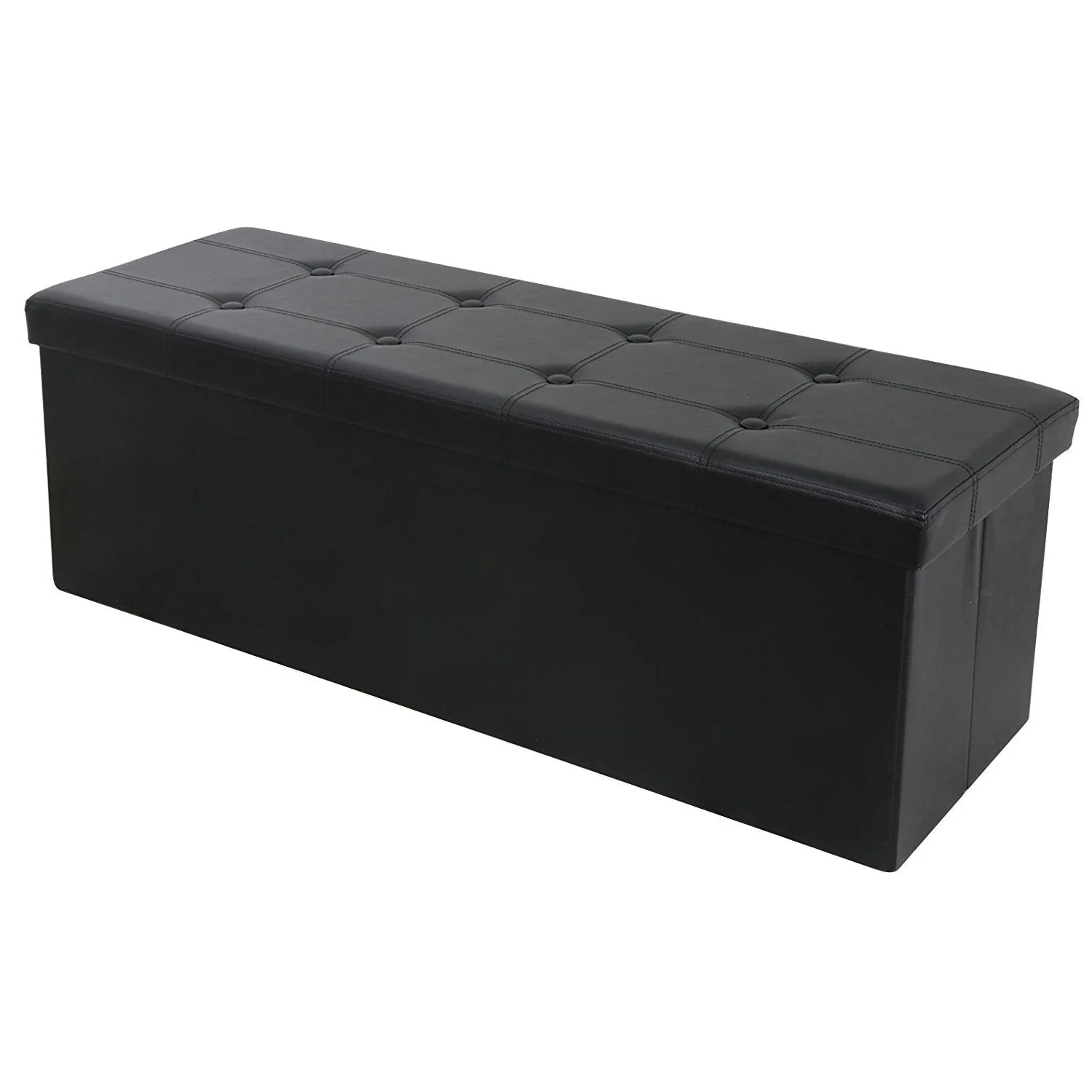 ZENY 43in Long Faux Leather Large Folding Ottoman Storage Bench Foot Rest Stool Seat (Black)