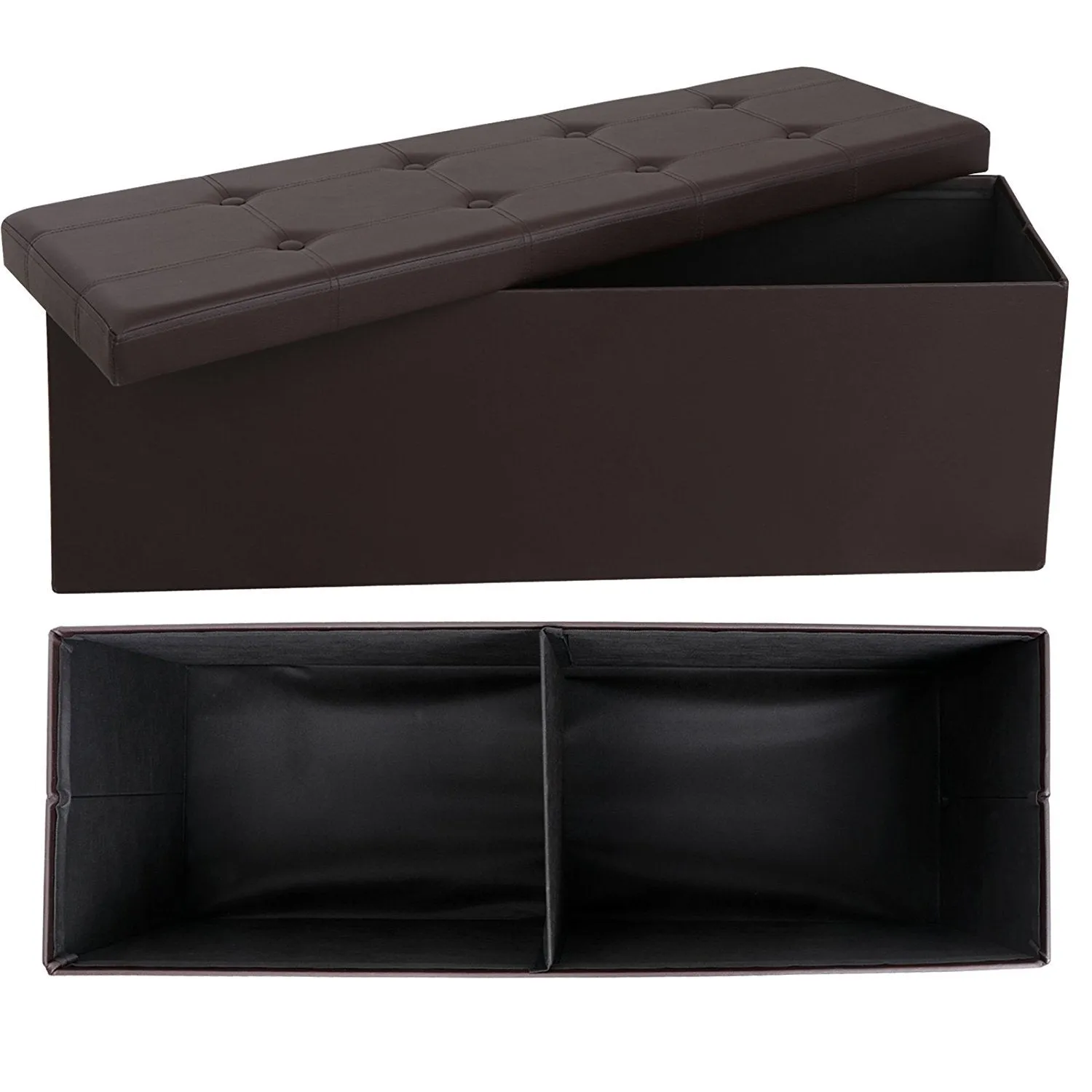 ZENY Faux Leather Folding Storage Ottoman Seat Bench Footrest Seat (Brown)